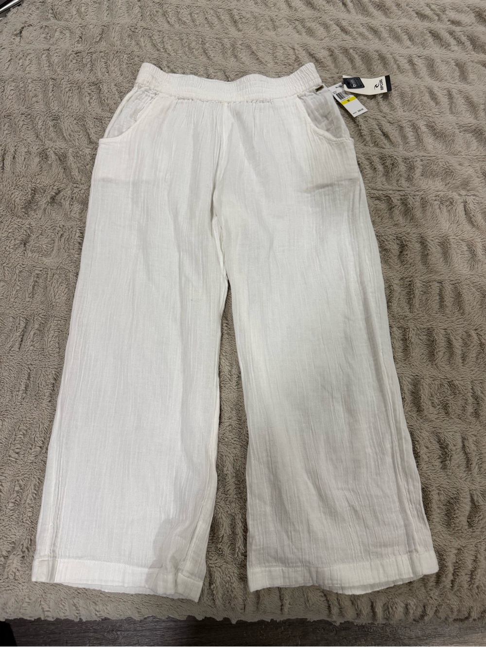 Rip Curl White Wide-Leg Linen-Blend Pants
